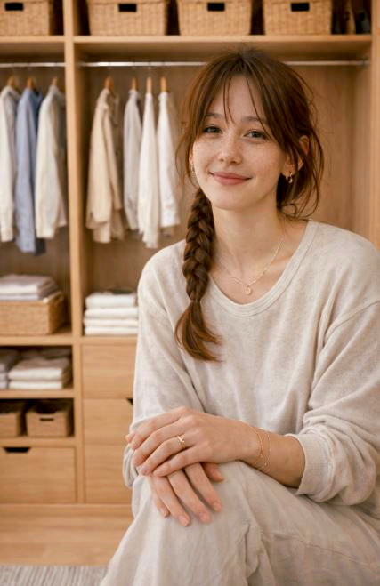 Bijoux coréens fins en argent et doré portés par une femme dans un dressing minimaliste d’inspiration coréenne