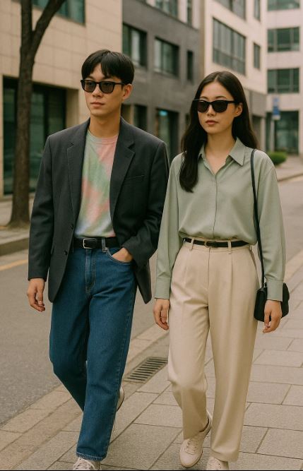 jeunes coréens style oversize élégant rue de Séoul tenue chic décontractée mode coréenne