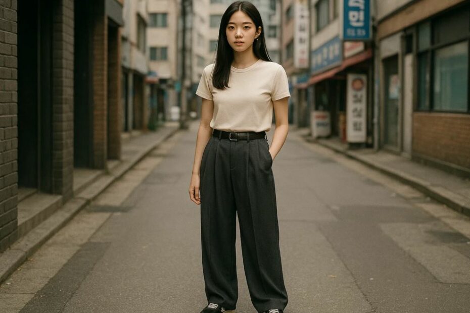 Porter un pantalon large coréen sans alourdir la silhouette