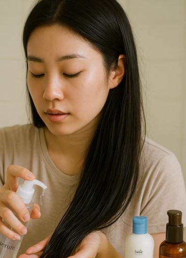 femme faisant une routine capilaires coreenne photo