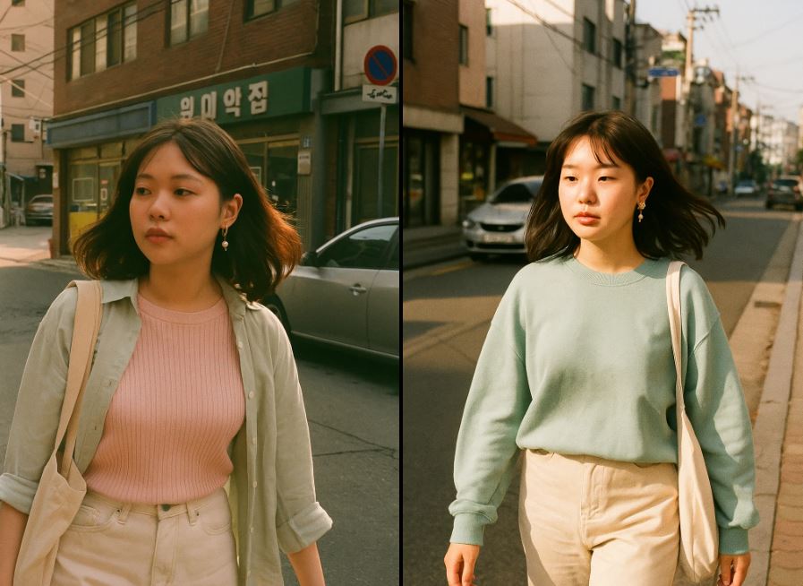 photo fille coréenne au visage rond portant des boucles d'oreilles
