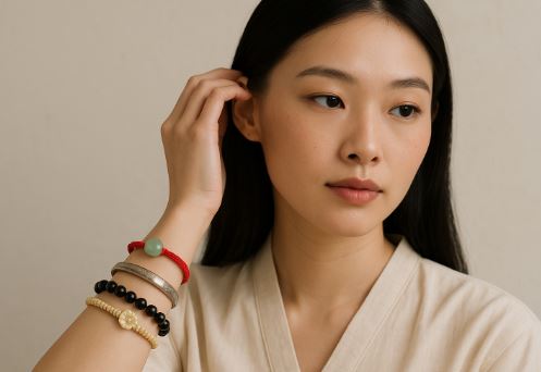 femme portant des Bracelets coréens