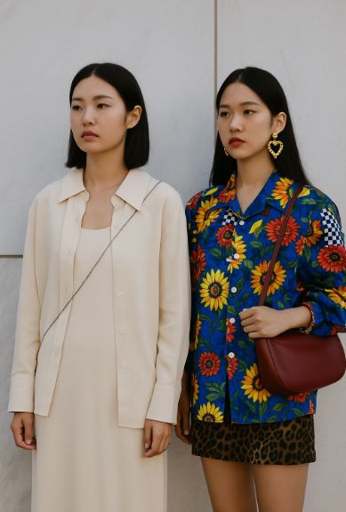 photo femme habillé differement minimalisme vs maximalisme