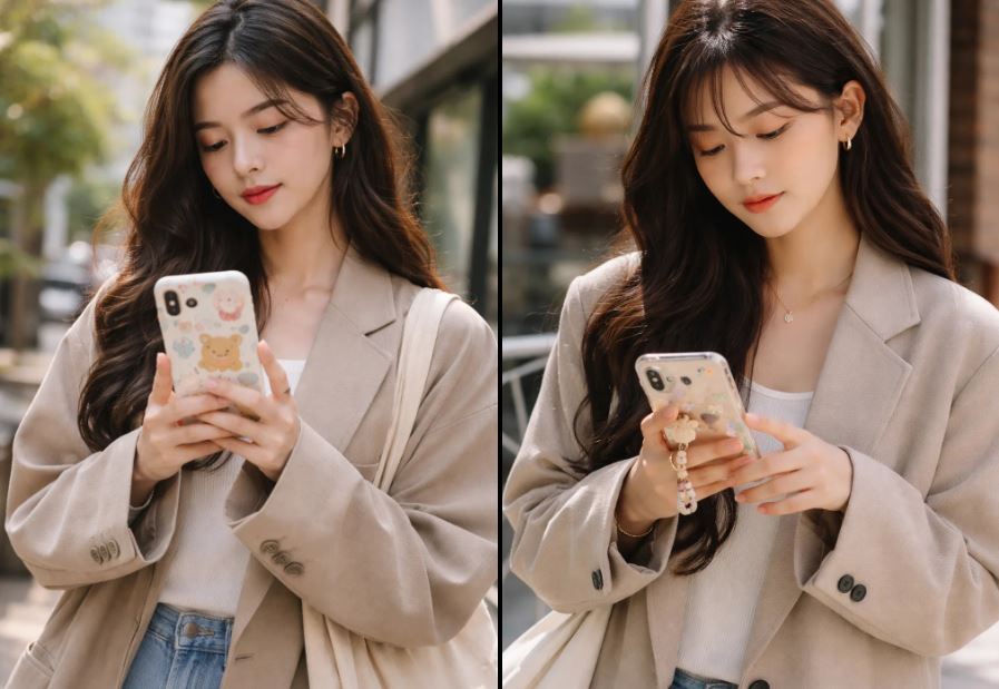 femme coréennes avec son étuis de téléphone coréens