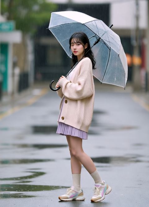 bien intégrer son parapluie à une silhouette K-Fashion