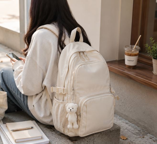 photo fille avec son sac coréens pour les cours