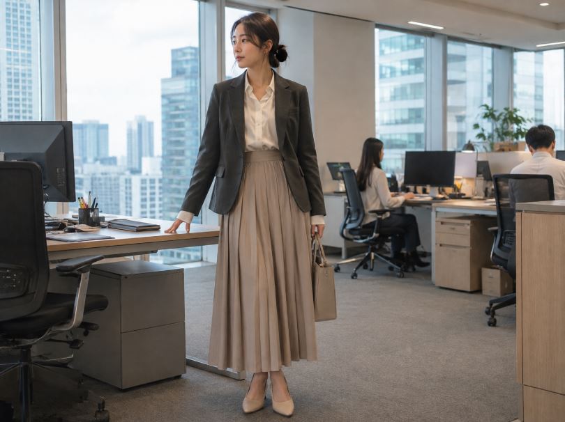 Comment styliser une jupe longue coréenne au bureau