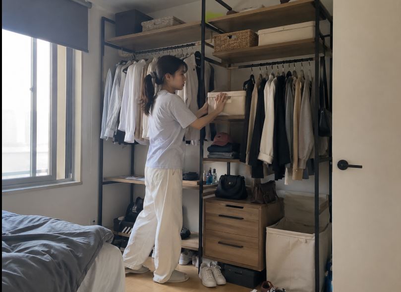 Dressing modulable dans une petite chambre coréenne